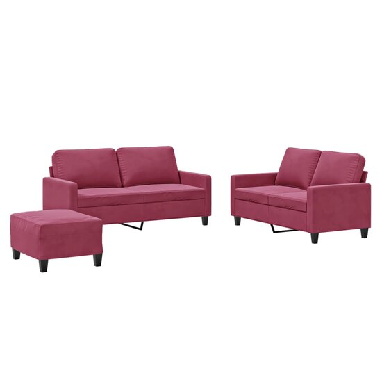 3-Delige Loungeset Met Kussens Fluweel Wijnrood