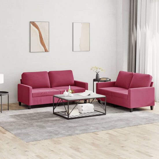 2-Delige Loungeset Fluweel Wijnrood met kussens
