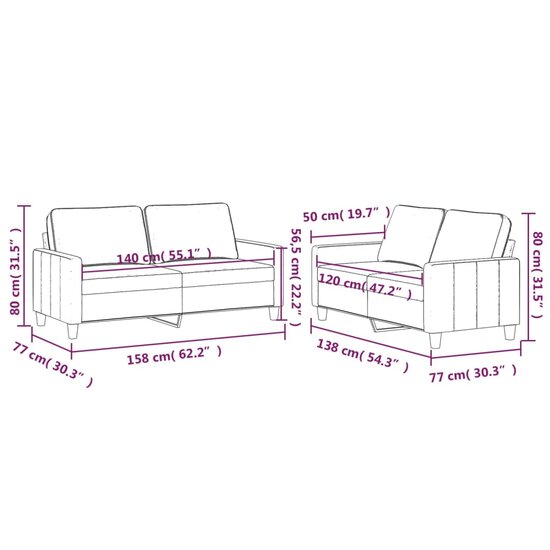 2-Delige Loungeset Fluweel Wijnrood met kussens