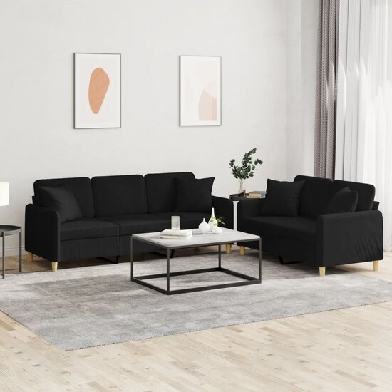 2-Delige Loungeset Stof Zwart met kussens