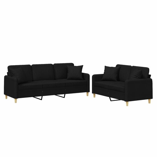 2-Delige Loungeset Stof Zwart met kussens
