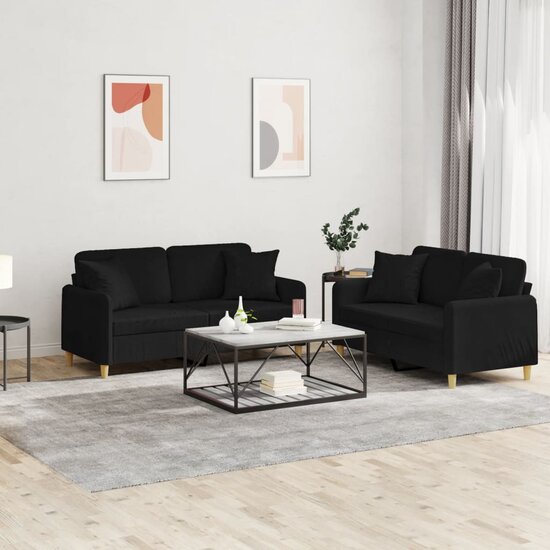 2-Delige Loungeset Stof Zwart met kussens