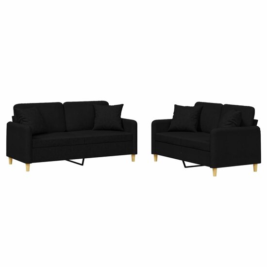 2-Delige Loungeset Stof Zwart met kussens