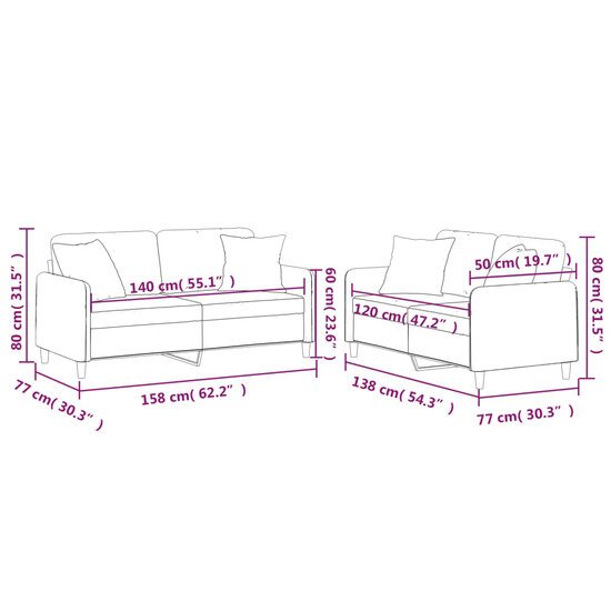 2-Delige Loungeset Stof Zwart met kussens
