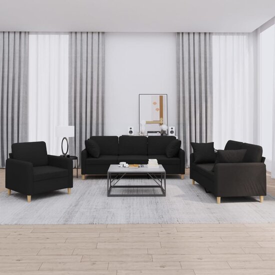 3-Delige Loungeset Stof Zwart met kussens