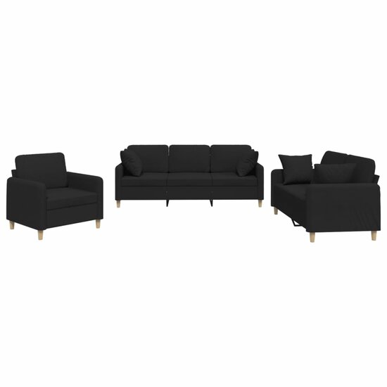 3-Delige Loungeset Stof Zwart met kussens
