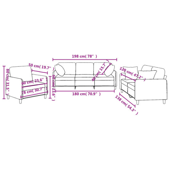 3-Delige Loungeset Stof Zwart met kussens