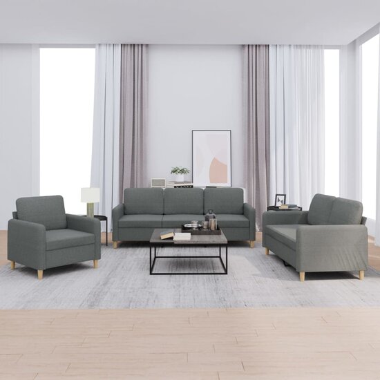 3-Delige Loungeset Met Kussens Stof Donkergrijs