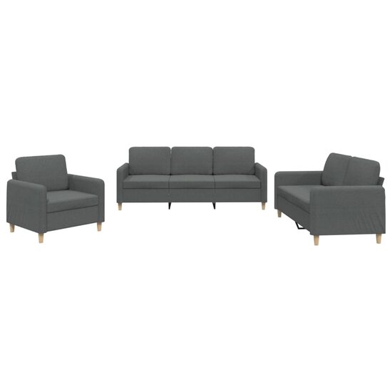 3-Delige Loungeset Met Kussens Stof Donkergrijs