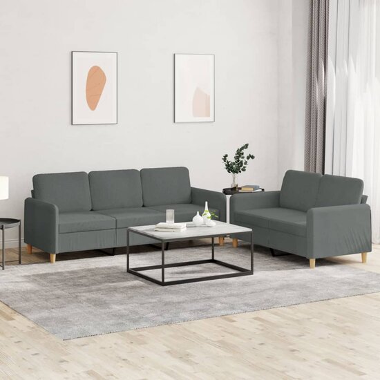 2-Delige Loungeset Met Kussens Stof Donkergrijs