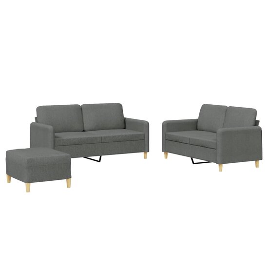 3-Delige Loungeset Met Kussens Stof Donkergrijs