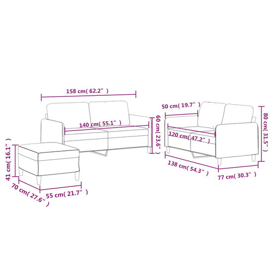 3-Delige Loungeset Met Kussens Stof Donkergrijs
