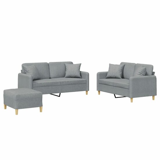 3-Delige Loungeset Met Kussens Stof Lichtgrijs