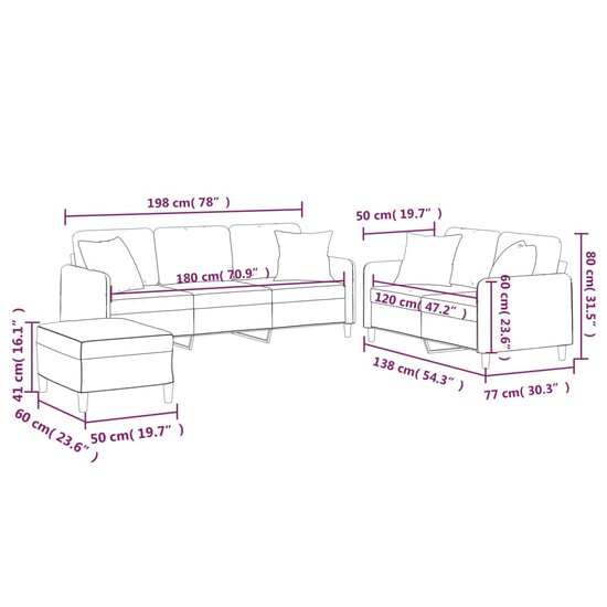 3-Delige Loungeset Met Kussens Stof Zwart