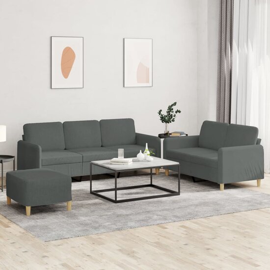 3-Delige Loungeset Met Kussens Stof Donkergrijs