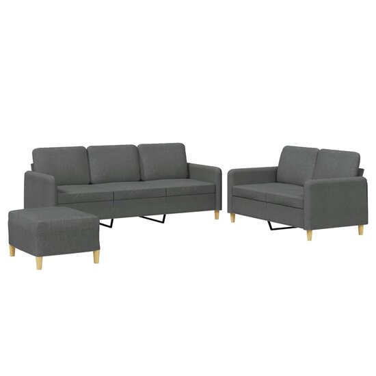 3-Delige Loungeset Met Kussens Stof Donkergrijs