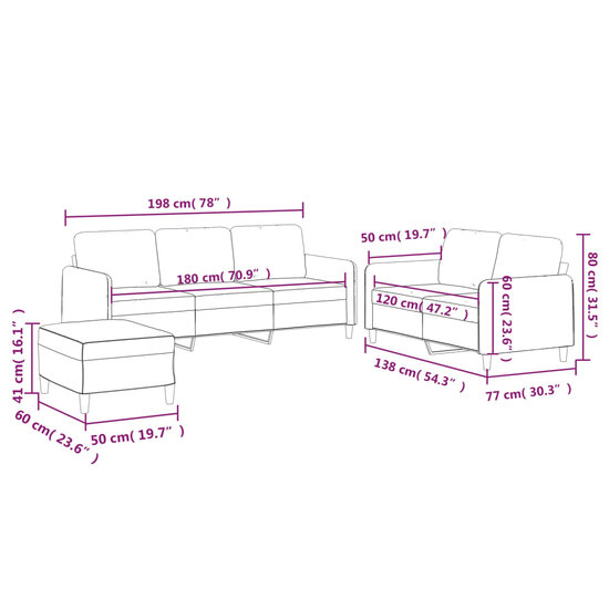 3-Delige Loungeset Met Kussens Stof Donkergrijs