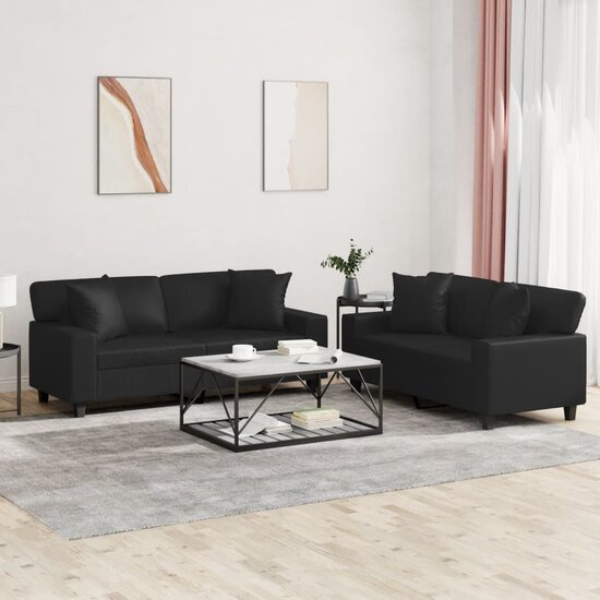 2-Delige Loungeset Kunstleer Zwart met kussens