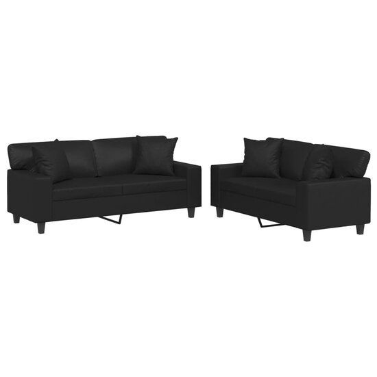 2-Delige Loungeset Kunstleer Zwart met kussens