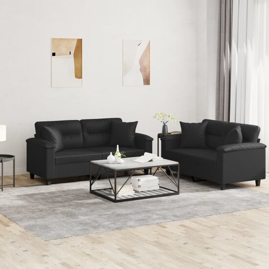 2-Delige Loungeset Kunstleer Zwart met kussens