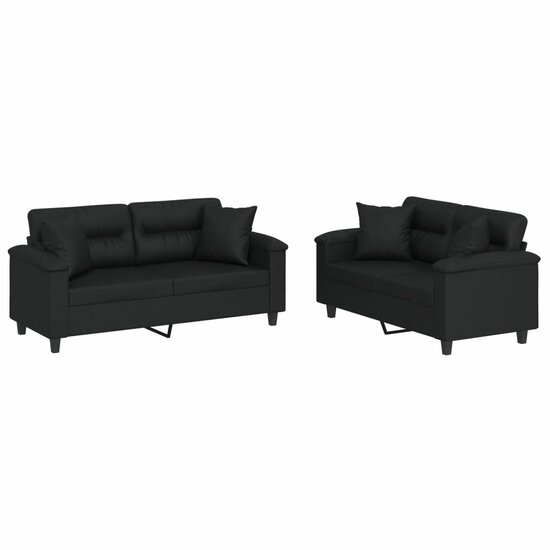 2-Delige Loungeset Kunstleer Zwart met kussens