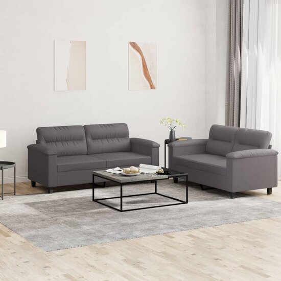 2-Delige Loungeset Met Kussens Kunstleer Grijs