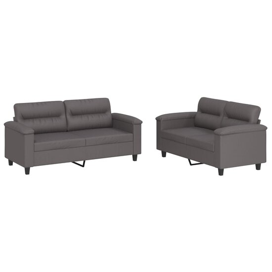 2-Delige Loungeset Met Kussens Kunstleer Grijs