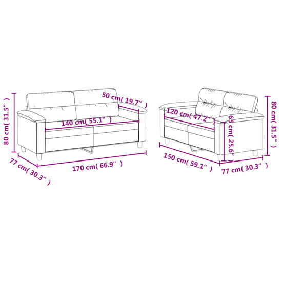 2-Delige Loungeset Met Kussens Kunstleer Grijs