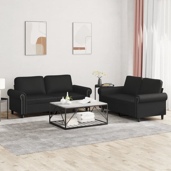 2-Delige Loungeset Met Kussens Kunstleer Zwart