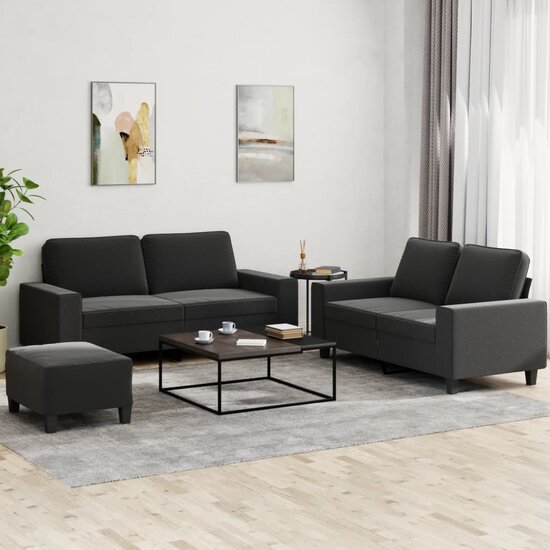 3-Delige Loungeset Stof Zwart