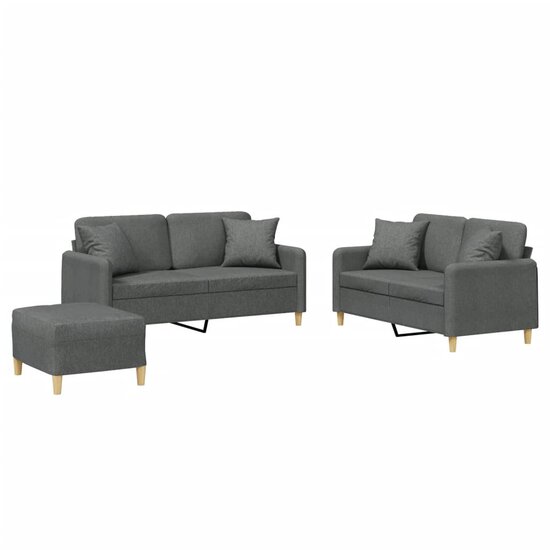 3-Delige Loungeset Met Kussens Stof Donkergrijs