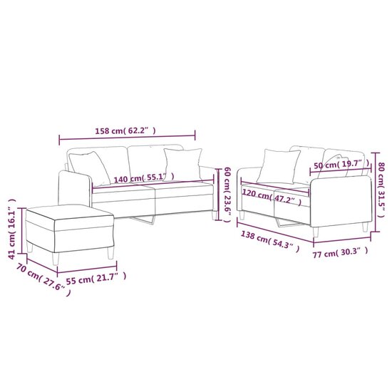 3-Delige Loungeset Met Kussens Stof Donkergrijs