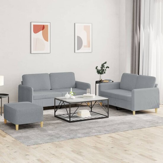 3-Delige Loungeset Met Kussens Stof Lichtgrijs