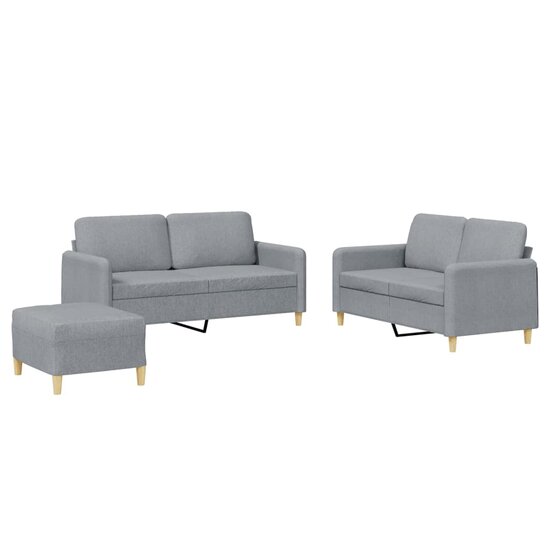 3-Delige Loungeset Met Kussens Stof Lichtgrijs