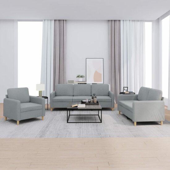 3-Delige Loungeset Met Kussens Stof Lichtgrijs
