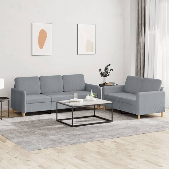 2-Delige Loungeset Met Kussens Stof Lichtgrijs