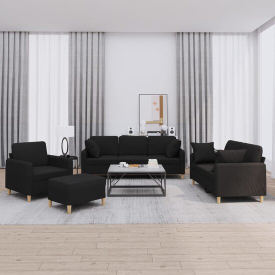 4-Delige Loungeset Met Kussens Stof Zwart