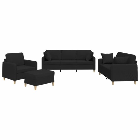 4-Delige Loungeset Met Kussens Stof Zwart