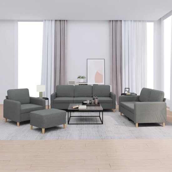 4-Delige Loungeset Met Kussens Stof Donkergrijs