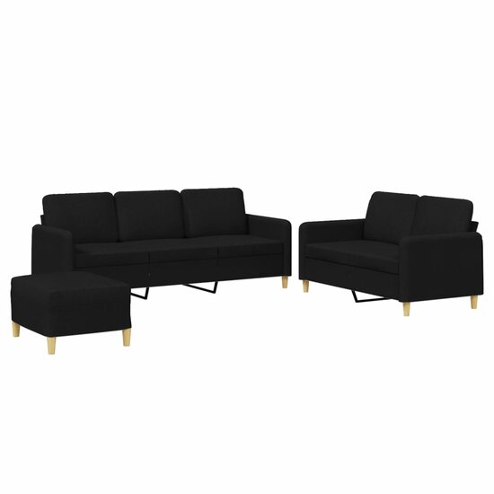 3-Delige Loungeset Met Kussens Stof Zwart
