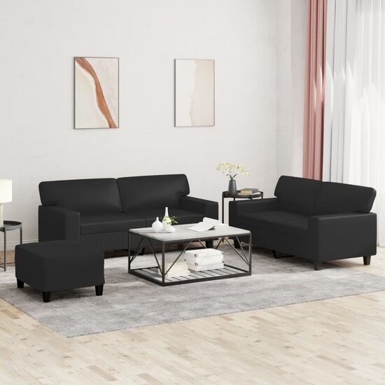 3-Delige Loungeset Kunstleer Zwart