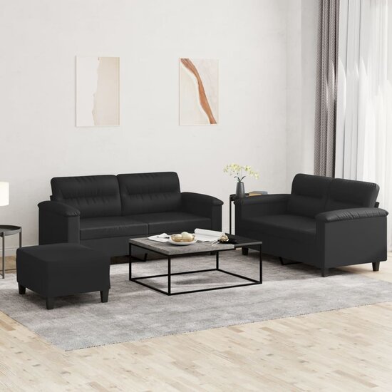 3-Delige Loungeset Met Kussens Kunstleer Zwart