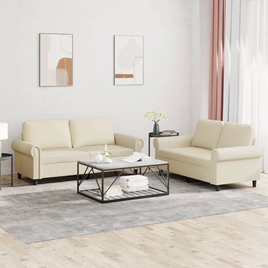 2-Delige Loungeset Met Kussens Kunstleer Cr&egrave;me