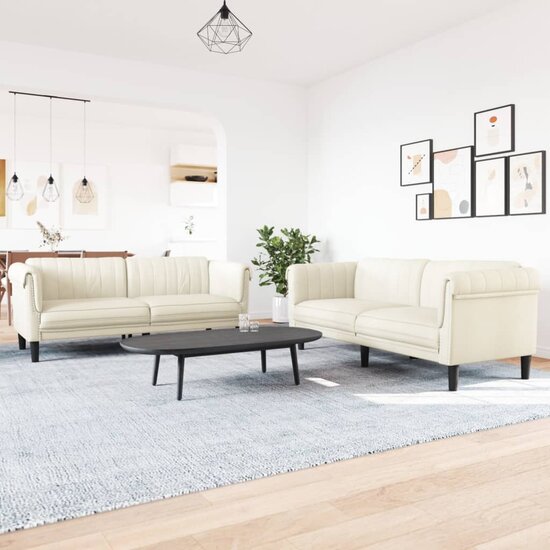 2-Delige Loungeset Fluweel Kleurig Cr&egrave;me
