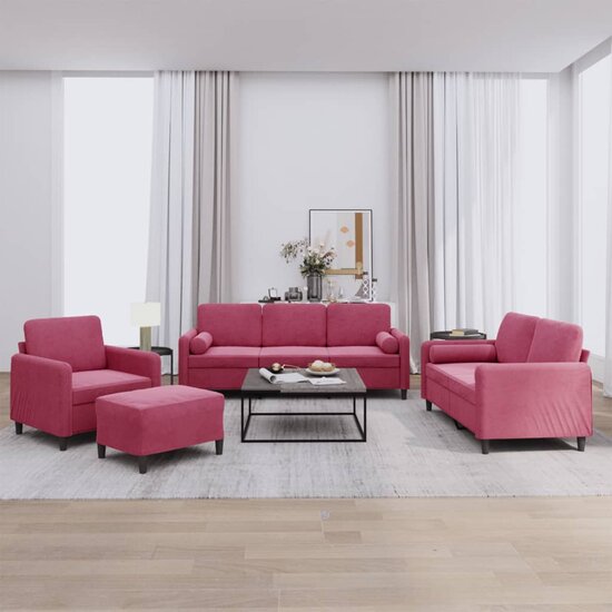 4-Delige Loungeset Met Kussens Fluweel Wijnrood