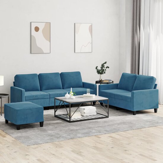3-Delige Loungeset Met Kussens Fluweel Blauw