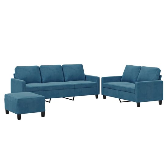 3-Delige Loungeset Met Kussens Fluweel Blauw
