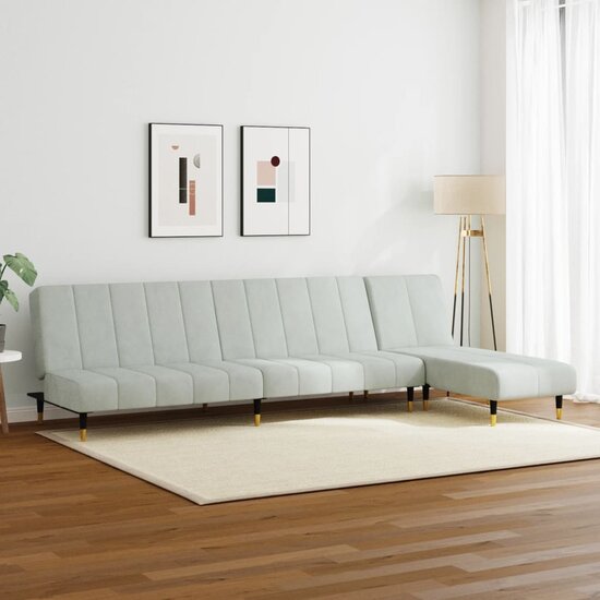 2-delige Loungeset fluweel lichtgrijs
