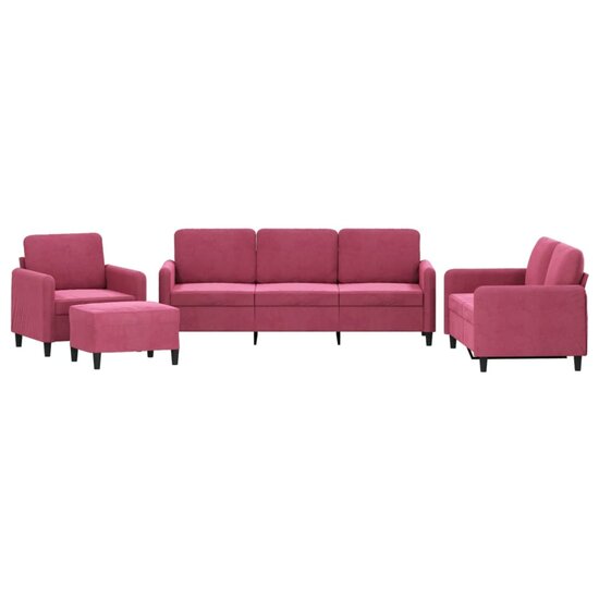 4-delige Loungeset fluweel wijnrood