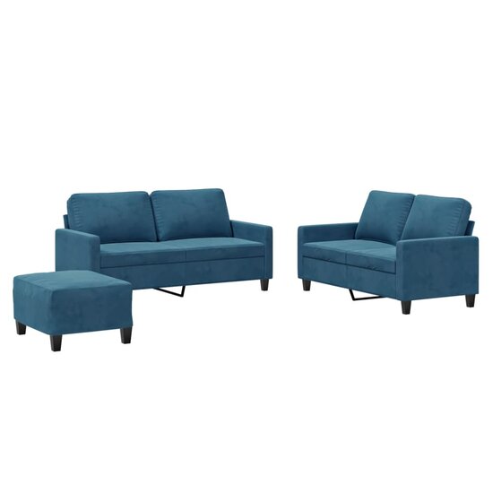 3-delige Loungeset met kussens fluweel blauw